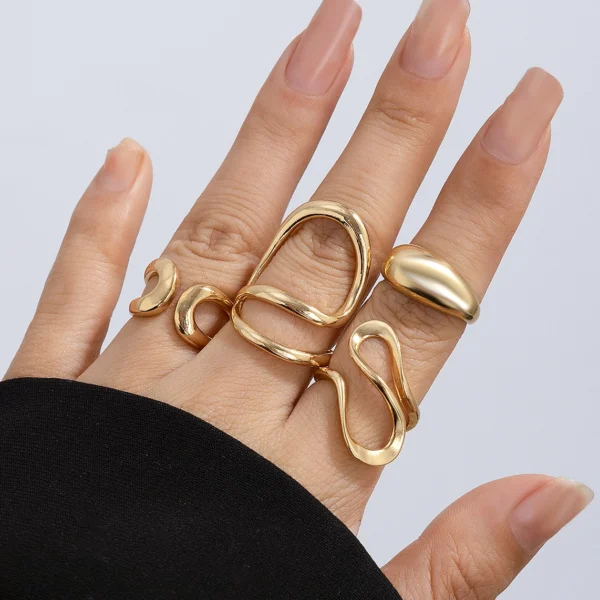 Ingemark 4Pcs Vintage Irregular C Shape Open Ring Set Women Creative Geometric Finger Knuckle Ring Couple Jewelry Accessories