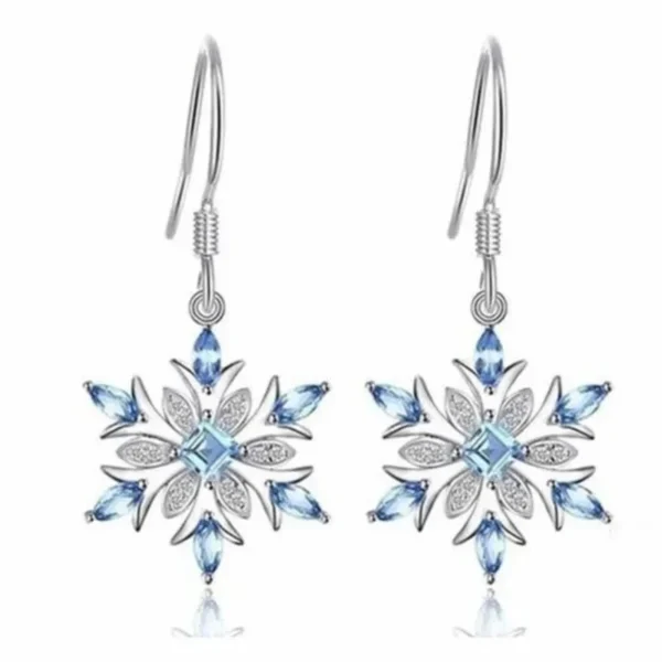 Exquisite Silver Color Metal Snowflake Earrings for Women Fashion Inlaid White Blue Zircon Christmas Dangle Earrings Jewelry