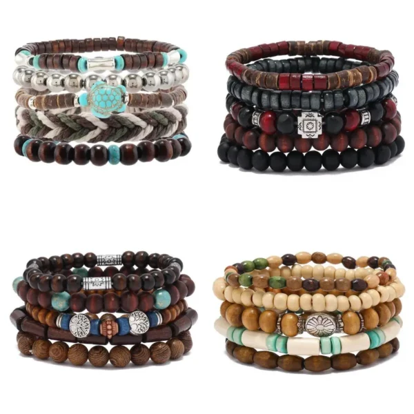 Men's Fashion Retro DIY Multi layer Elastic Thread Coconut Shell Wood Bead Bracelet Suitable for Date, Party, Festival Gifts