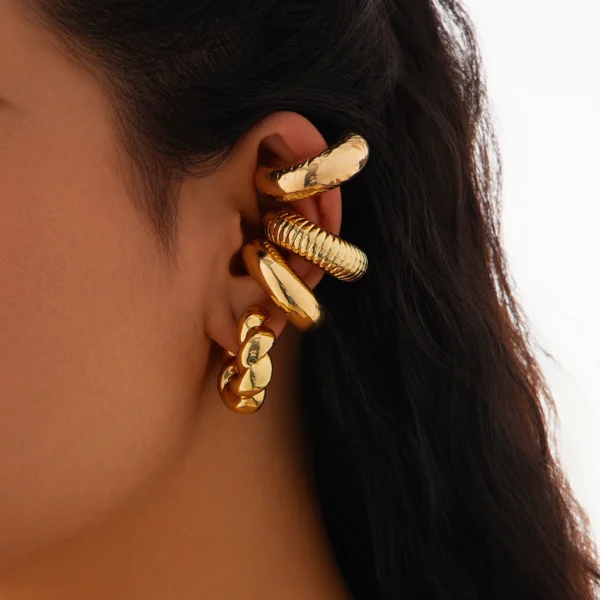 Ingemark 4Pcs/Set Punk Twisted Chunky Tube Clip Earrings for Women Non Piercing C Shape Ear Cuff Female Jewelry Accessories New