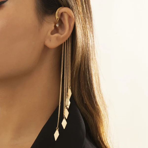 Ingemark Kpop Long Tassel Clip Earring for Women Ladies No Piercing Fake Cartilage Exquisite Ear Bone Clips Pendientes Jewelry