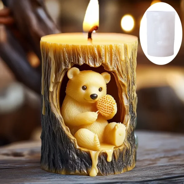 Bear hug jar relief cylindrical candle silicone mold cute squatting Rabbit Squirrel resin mould bee flower cement gypsum molds