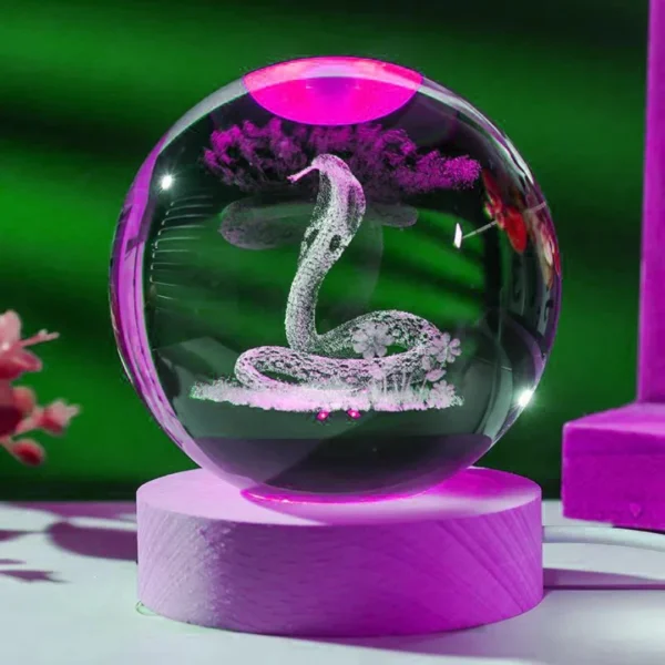 1pc, snake crystal ball night light, wooden base home lamp decoration, girlfriend, wife birthday gift, party gift