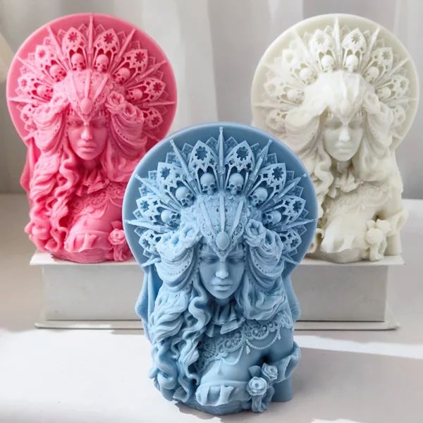 DIY Half body skull head queen candle silicone mold curly hair goddess woman resin silicone mold European goddess gypsum mold