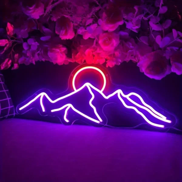 Sunset Mountain Neon Sign Light Ice Blue and Red LED Wall Decor for Bedroom Hotel Perfect Gift for Decoration Kids Friends Gifts