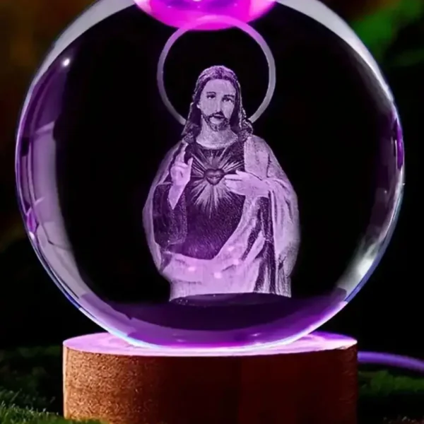 1pc,3D Jesus Crystal Ball, Multi-color lighting base, Good Luck style nightlight, family bedroom decoration for creative gifts,