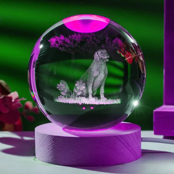 1pc, loyal dog crystal ball, wooden base home light decoration, girlfriend, colleague, wife birthday gift, Valentine's Day gift