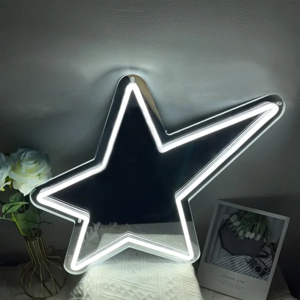 Star Mirror Neon Sign for Wall Decor USB LED Mirror Neon Light Sign Home Bedroom Game Girls Party Kids Room Decor Night Light