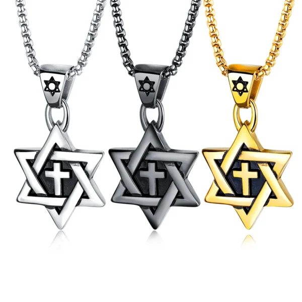 Titanium Steel HFashion Trendy exagonal Star Necklace For Men Gothic Punk Rock Cross Pendant Necklace Jewelry Gifts