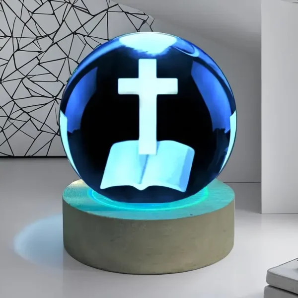1pc 3D laser engraving ‌‌‌‌‌‌‌ Holy light book rhyme, crystal ball night light, modern polished glass decoration, Christmas, Hal