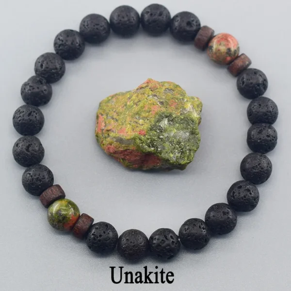 Volcanic Stone Bracelet for Men Lava Wooden 8mm Beads Bracelet Natural Unakite Tibetan Buddha Wrist Chain Women Men Jewelry Gift