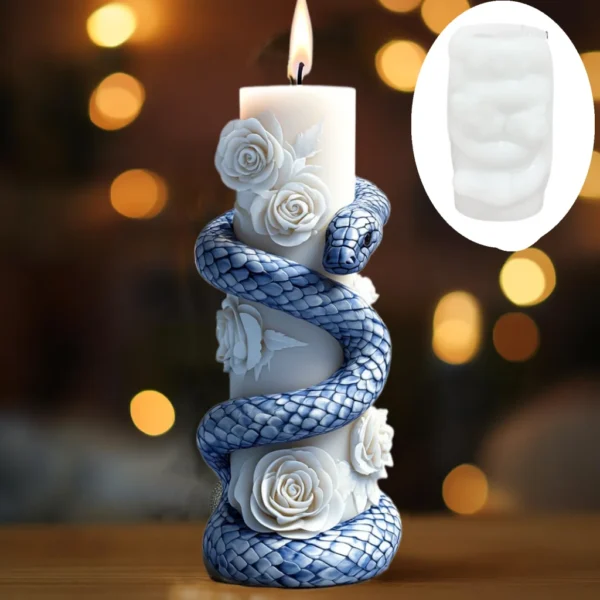 DIY Rotating snake relief cylindrical candle silicone mold Flower spiral snake relief resin mould Rose snake cement gypsum molds