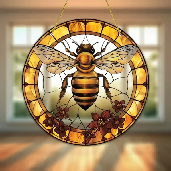 1 pc bee and flower sun catcher, indoor and outdoor wall decoration, garden porch bedroom home decoration, friend gift ideas