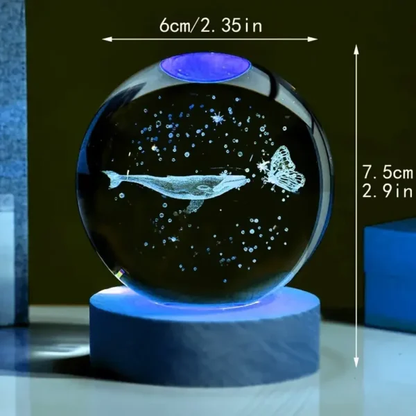1pc 3D laser engraving ‌‌‌‌‌ butterfly dance whale sea, crystal ball night light, modern polished glass decoration, Christmas, H
