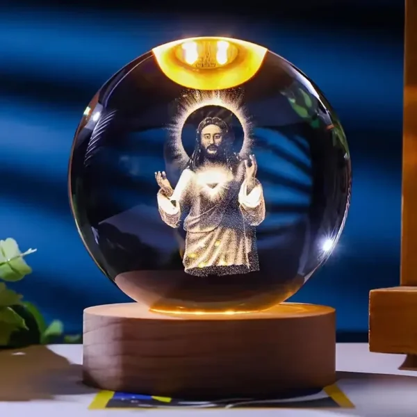 1pc, Halo Jesus Crystal ball nightlight, birthday gift glass ball, wooden base home lamp decoration, graduation gift