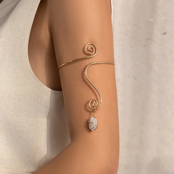 Ingemark Creative Water Drop Stone Pendant Open Cuff Bangles for Women Wed Bridal Goth Geometric Arm Bracelet Aesthetic Jewelry