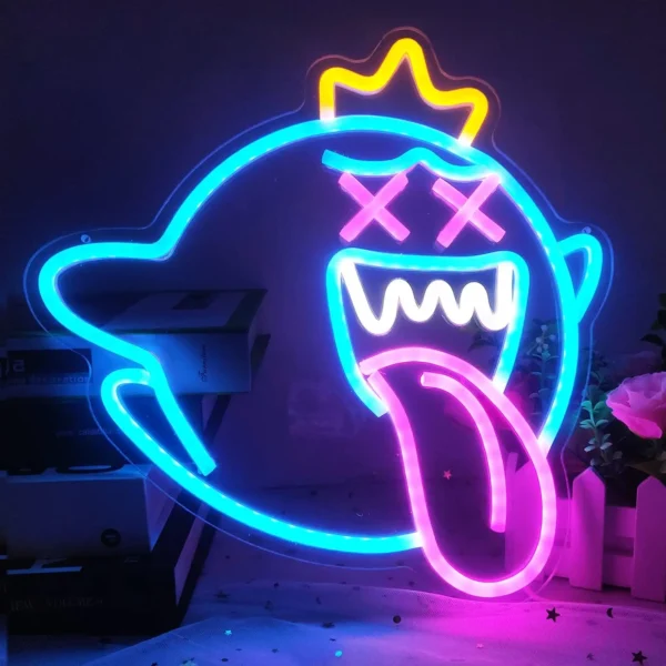 King Ghost Led Neon Light with Dimmable switch Gaming Neon Sign for Kids Game Room Birthday Halloween Decor Christmas Kids Gift