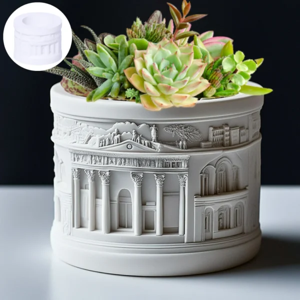 DIY Greek architecture relief succulent plant flowerpot resin silicone mold European style Roman column Candle cup gypsum molds