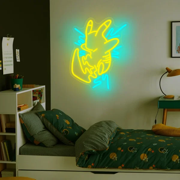 Pikachu Neon Sign for Gaming Room Cartoon Anime LED Neon Light Sign Perfect for Bedroom Home Birthday Party Bar Wall Decor Gifts