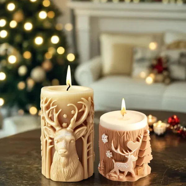 Christmas tree carving pattern cylindrical candle silicone mold reindeer snowflake cylindrical Elk candle mold Christmas gifts