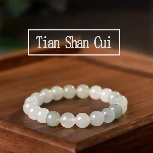 Natural Tian Shan Cui Jade Stone Beads Bracelet for Women Real Lighter Imperial Jade Smaragdite Jewelry for Women Wealth & Lucky