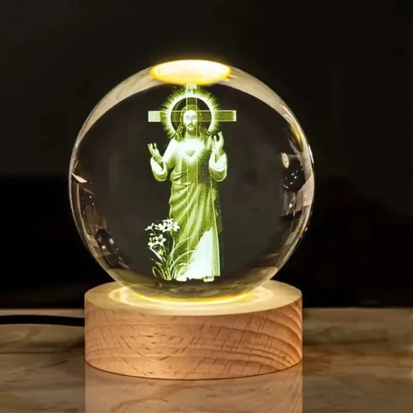 1pc, Jesus religious nightlight, diameter 2.36 "or 3.15", birthday gift glass globe, home desk lamp decoration with wooden base,