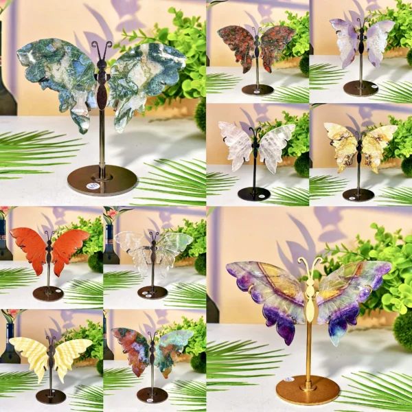 1PC Multimaterial High Quality Crystal Butterfly Wing With Stand,Decoration Set，Healing crystal,Women gift,Halloween Gift
