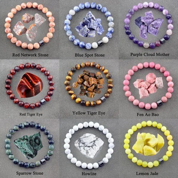 Natural Stone Beads Bracelet Homme Yellow Tiger Eye Natural Sparrow Stone Jewelry for Women Howlite Blue Spot Handmade Wristband