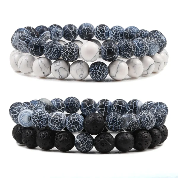Fashion Natural Stone Couples Bracelet 8mm Weathered Stone Tiger Eye Beads Yoga Meditation Bracelet Elastic Rope Healing Jewelry