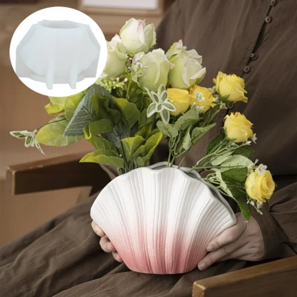 Nordic style shell shaped vase epoxy resin silicone mold leaves creative vase concrete cement mould geometric shape gypsum molds