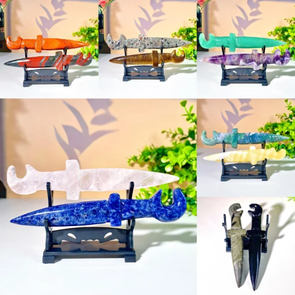 2PCS High Quality Random Moon Knife With Knife Stand Carving Natural Crystal Carving,Gemstone Jewelry,Glitter, Healing Crystal