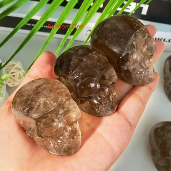 1PC High Quality Smoky Quartz Skull Natural Crystal Carving,Gemstone Jewelry,Glitter, Healing crystal, Birthday gift,Strawberry