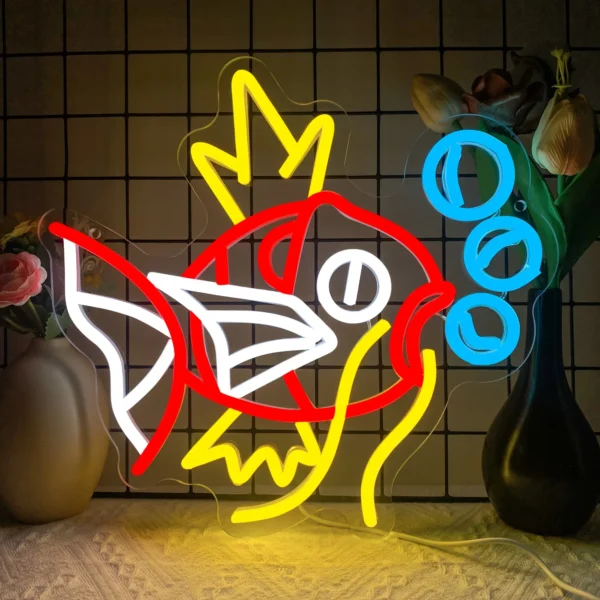 Pokemon Fish Neon Sign For Wall Decor USB Powered Neon Sign For Home Decortaion Unique Anime Neon Sign For Home Room Kids Gifts