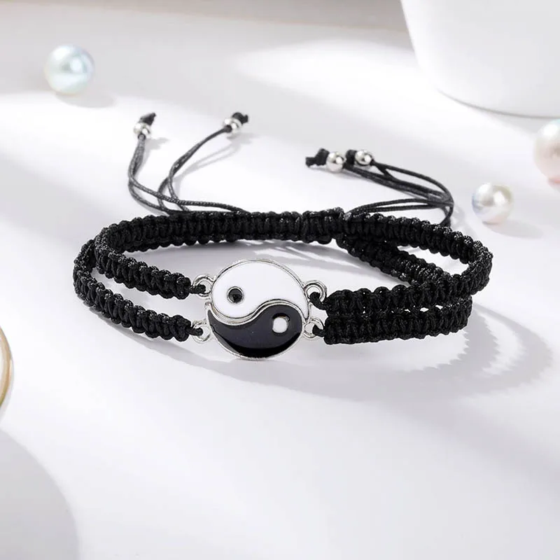 kf-H9b084c394afb44b8a11be3071028131cJ 2pcs/pair Ying Yang Couple Bracelet Tai Chi Gossip Banish Matching Braslet Handmade Braided Braclet Adjustable BFF Brazalete - Image 1