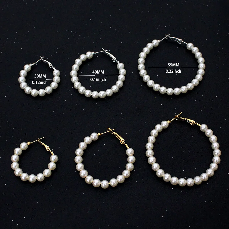 kf-S0092c5808bb64762a5c19fbe0723e860T Fashion Gold Silver Color Imiation Pearl Hoop Earrings 3 Size Small To Big Round Loop Earring For Women Wedding Jewelry Aros - Image 1