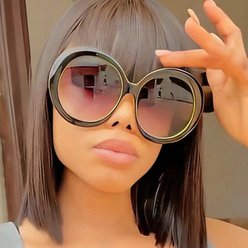 kf-S04b198ab45f04a66bab7bf53318ccb86T Retro Big Round Frame Sunglasses Lady Oversized Fashionable Street View Sunglasses Beach Resort Sunglasses - Image 1