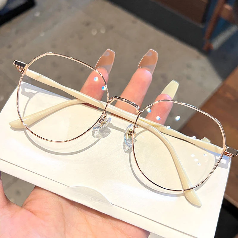 kf-S279d6242f3164df8be5f8f38f40e864fU Clear Glasses Women Polygonal Metal Frame Eye Glasses 0 Flat Mirror Girls eyewear Anti Blue Light Glasses Fashion Eyeglasses - Image 1