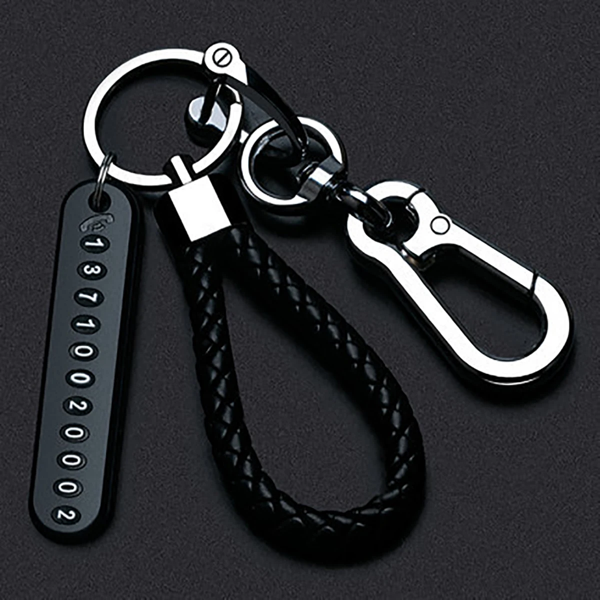kf-S39af905b2040484abdf45ace3fa75bddX Trendy DIY Mobile Phone Number Plate Pendant Keychain for Men Punk Simple Woven Leather Rope Anti-lost Car Key Chain Accessories - Image 1