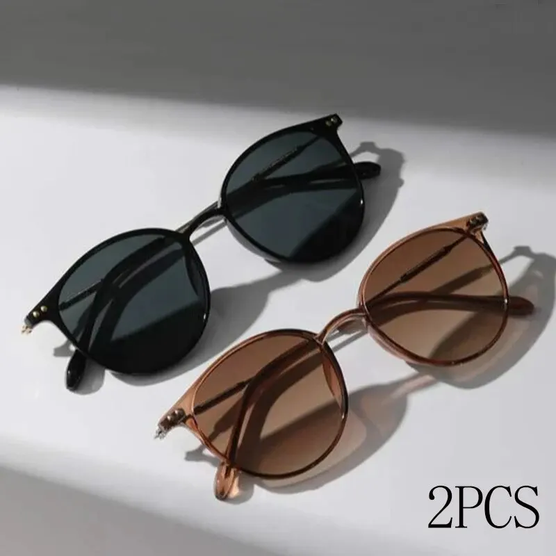 kf-S4deda5cae3564d34b313cfc2ebbeefdbc 2 Pairs Per Set Small Round Sunglasses Women Cute Skinny Cat Eye Eyewear Men Vintage Narrow Cateye Sunglasses Set - Image 1