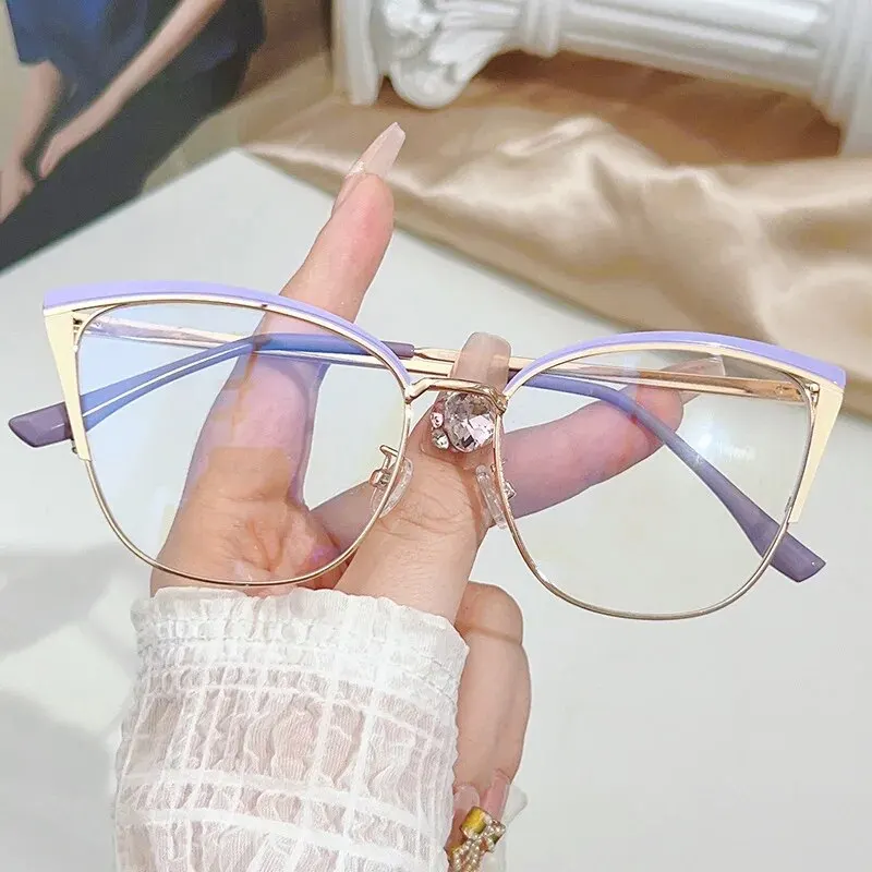 kf-S54fb6fef6d474d66b1e571a2aefcdbd2I Fashion Cat-eye Frames Women's Fashion Multi-color Splicing Metal Frames European And American Color-changing Anti-blue Glasses - Image 1