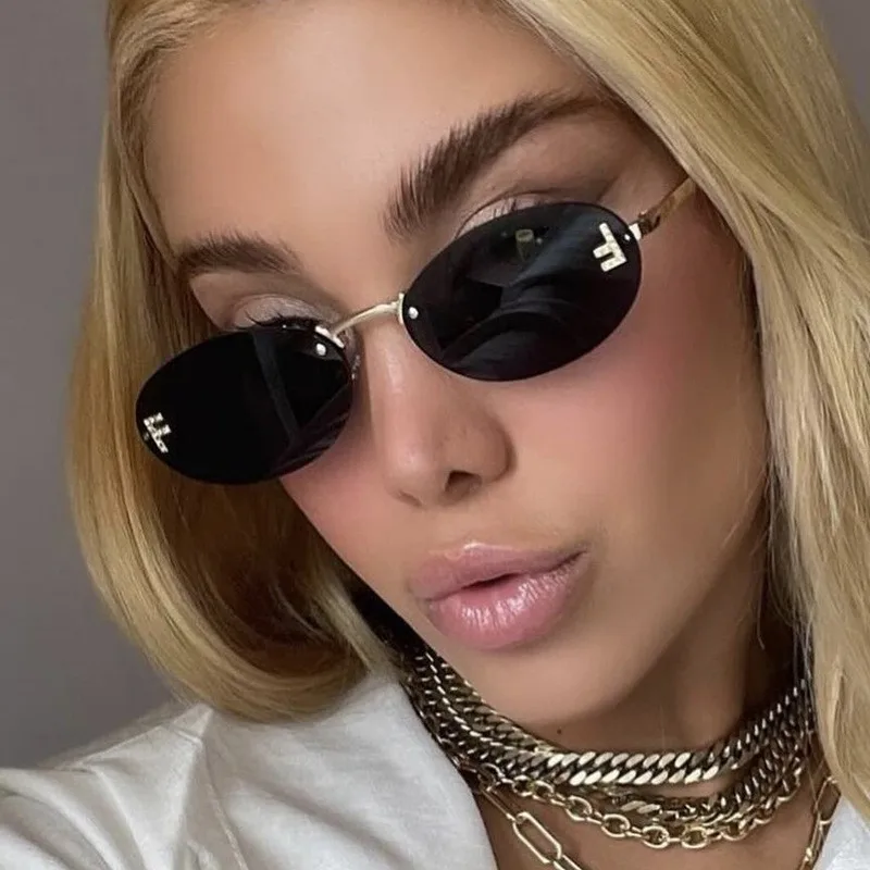 kf-S7295e164478b406aaa097c257d514badM Elegant Diamond Oval Sunglasses Male Letter "F" Rimless Sunglasses Female - Image 1