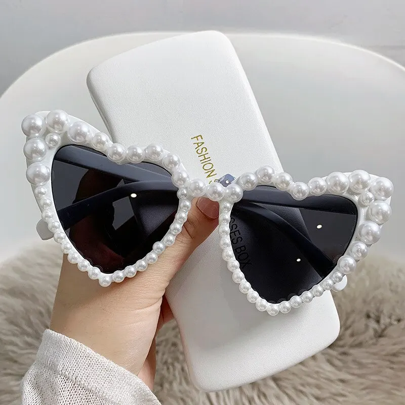 kf-S7f79b8a7f55f421a82e507fad3b93b64p New In Luxury Fine Shimmering Love Pearl Sun Glasses Women Heart Glasses Casual Bling Sunglasses Lentes De Sol Mujer - Image 1