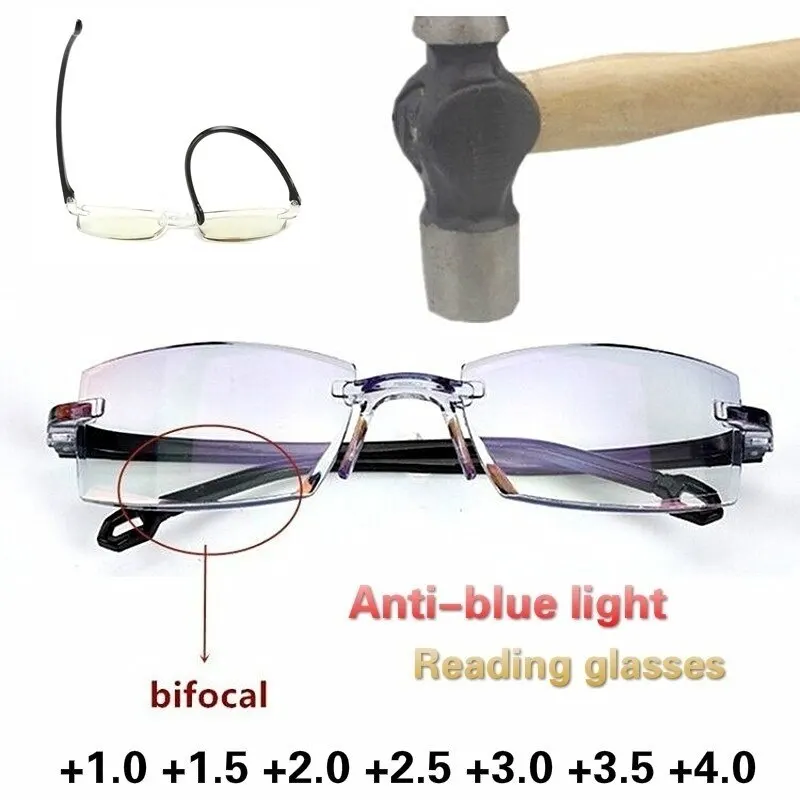 kf-S83572ccbad7140b1a0c648ab5936b6dfR 2 Pair New Men Women Rimless Reading Glasses Anti Blue Light Bifocal Far Near Magnification Eyewear Presbyopic Glasses +150 +200 - Image 1