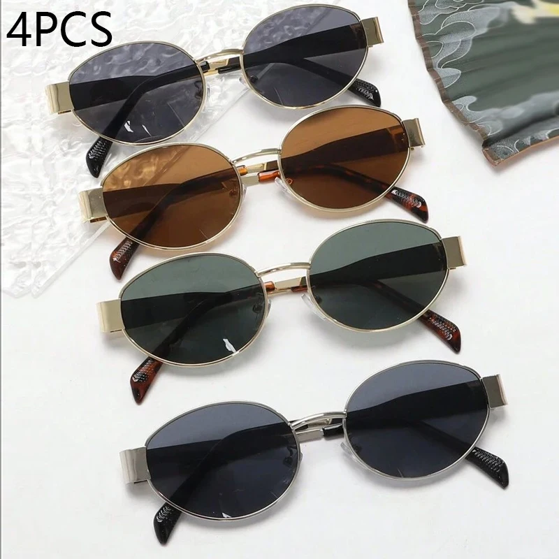 kf-S8b74401853754d8c982bae5f197ca009j 4PCS Oval Shaped Personality Metal Small Round Fashion Glasses Beach Accessories For Women Glasses Shades - Image 1