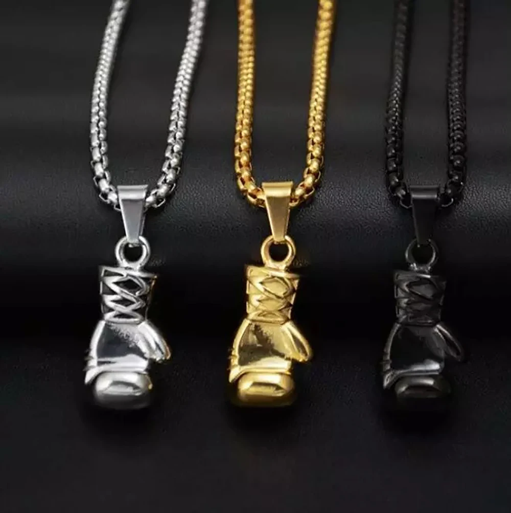 kf-S9d743a9153c949a5a8b2afb4ff81eeb6F European And N Boxing Gloves Personality Pendant Necklace, Domineering Men's Fitness Stainless Steel Jewelry - Image 1