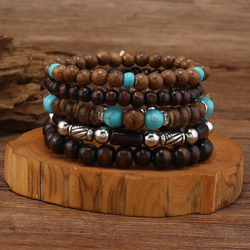 kf-Saa8e7dec0c334a9888bf484e4c8a5e9f3 Fashion Ethic Men's Bracelet Trendy Bead Wooden Bracelet Jewelry Multi-Layer Retro Beaded Braided Cuban Chain - Image 1