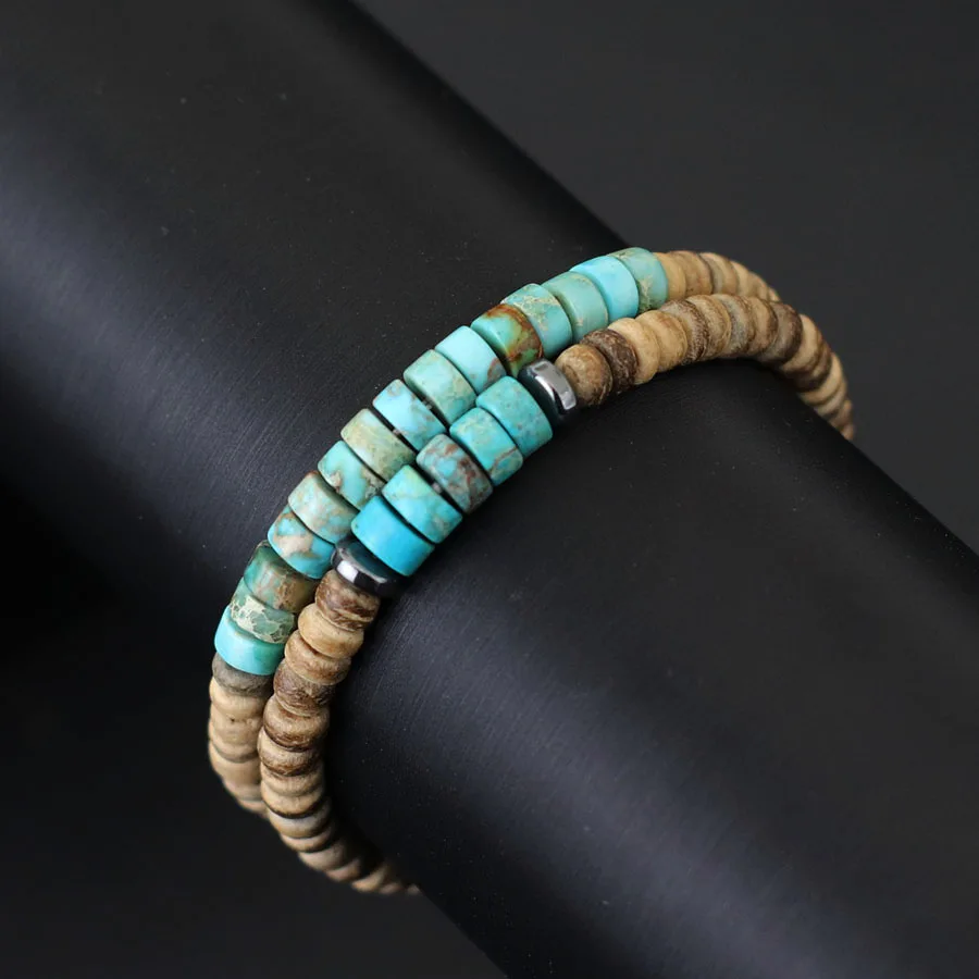 kf-Sc1437e44cf934cd5b6d6b55efd1df8a2M 2Pcs Natural Coconut Husk Beads Bracelet Set Grade A Emperor Stone Strand Braslet Outdoor Sports Camping Cycling Accessories - Image 1