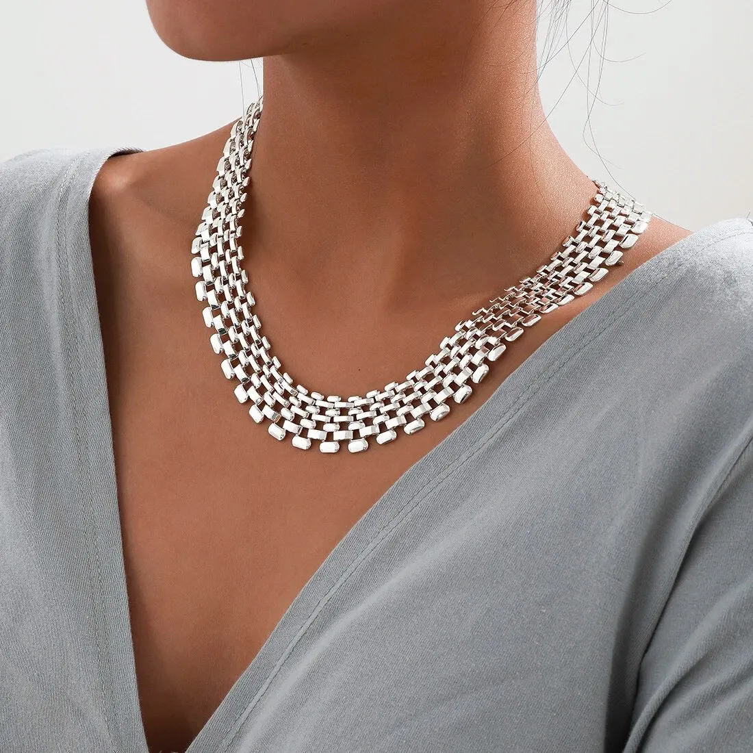 kf-Sc57be0550ea94b77a80bb19b8b1eb0dfX Exaggerated Cuban Chunky Thick Chain Necklace for Women High Quality Big Iron Metal Choker Link Grunge Jewelry Steampunk Men New - Image 1