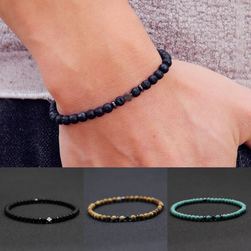 kf-Sf7820e82e7fd4f0da3a1a5a0752755a8c 2025 New Men Bracelet 6 Colors 4mm Beads Strand Braslet Natural Hematite Stone Healing Braclet Meditation Yoga Accessories Joias - Image 1